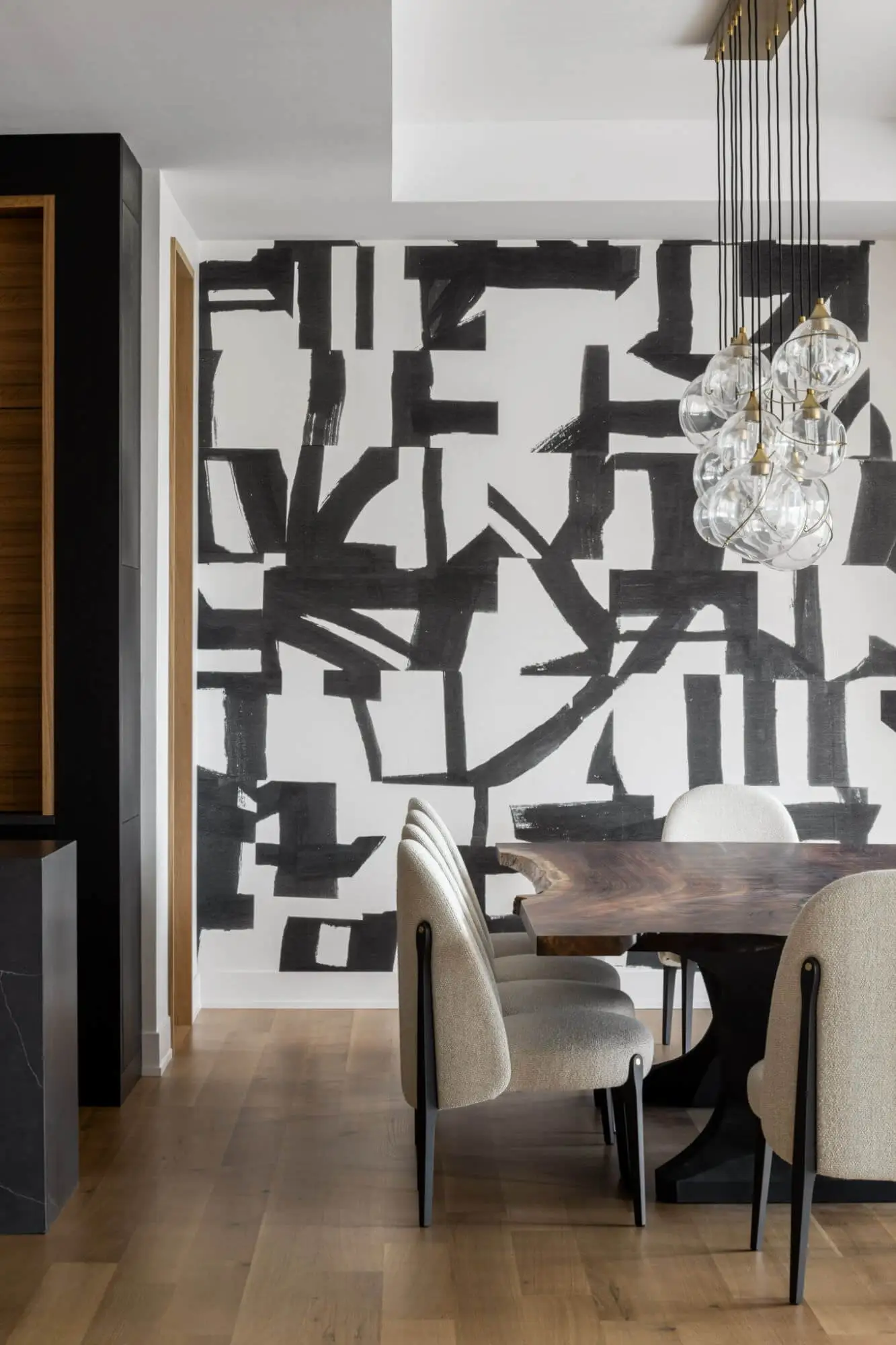 patterned black and white wall