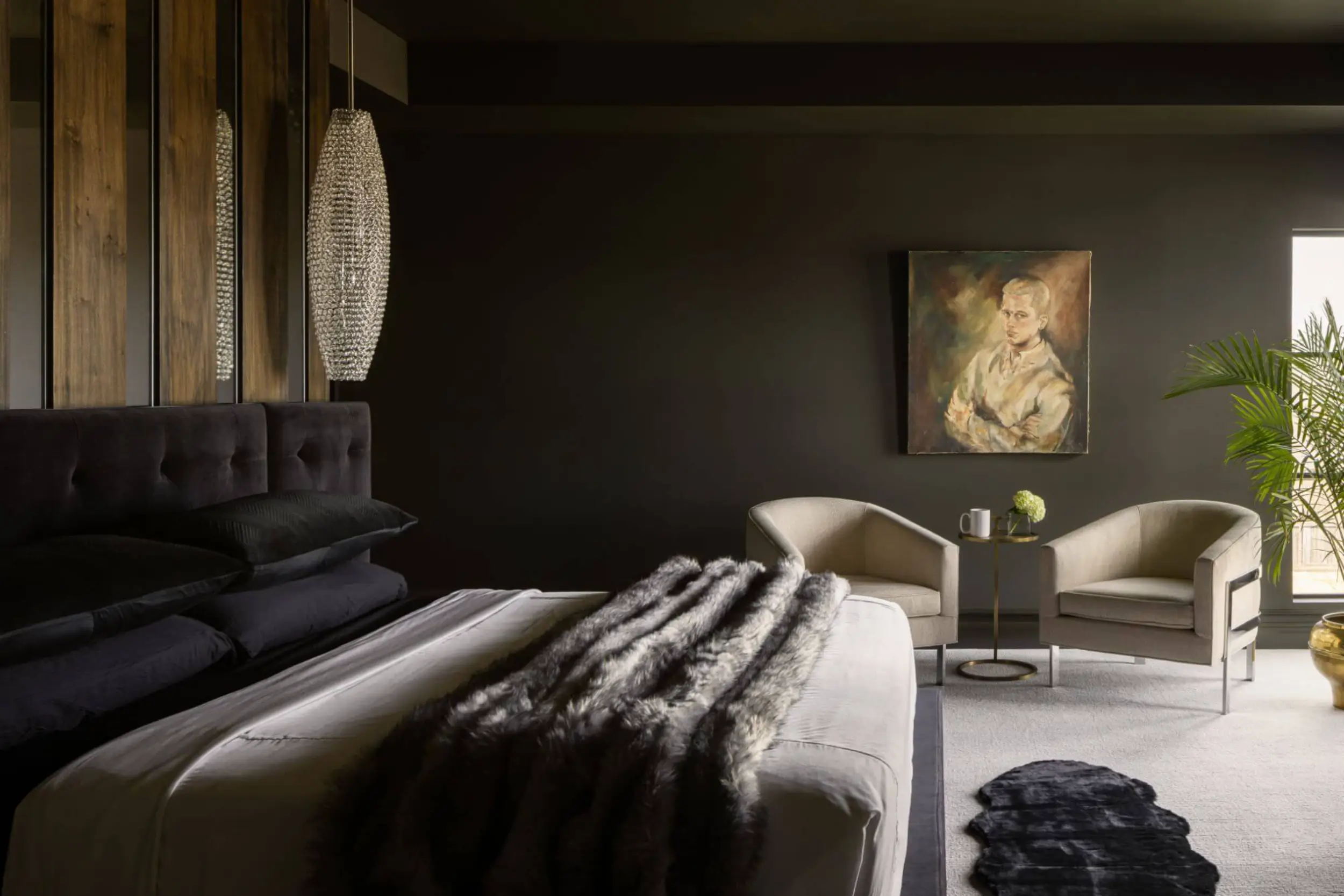 bedroom with dark colors